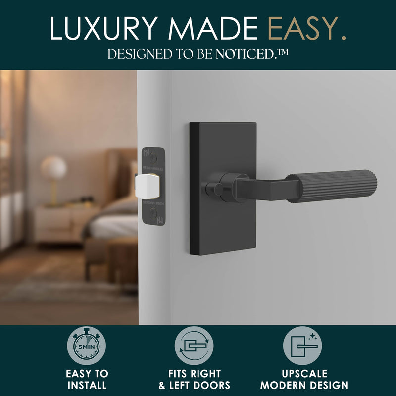 Mega Handles Ridge Door Handle (1 Pack), Privacy Lock, Matte Black 1