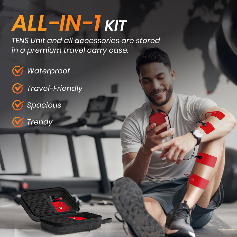 3-in-1 TENS Unit Muscle Stimulator for Pain Relief, Dual Channel EMS Muscle Stimulator with 24 Modes & 40 Levels for Physical Therapy, Rechargeable TENS Machine Kit with 12 TENS Pads, EVA Case