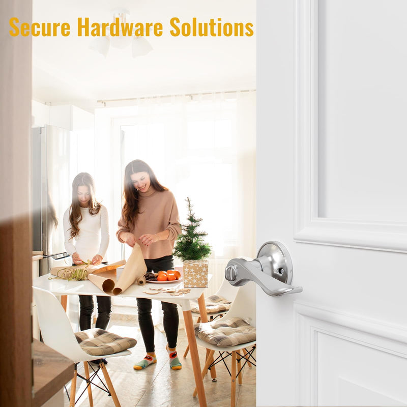 HOSOM 2-Pack Entry Door Lever Handles with Lock & Key, Wave Style Lever Handles, Satin Nickel Finish for Modern Entrance Doors 2 Pack