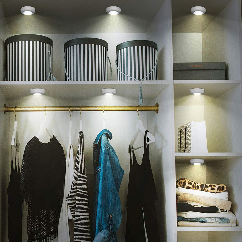 Tap Light Push Lights, 6 Pack Portable Bright LED Puck Light Touch Light Night Lights Push Lights Battery Operated Under Cabinet Lighting for Closet Kitchen Under Counter Classroom Indoor Outdoor 6-Pack
