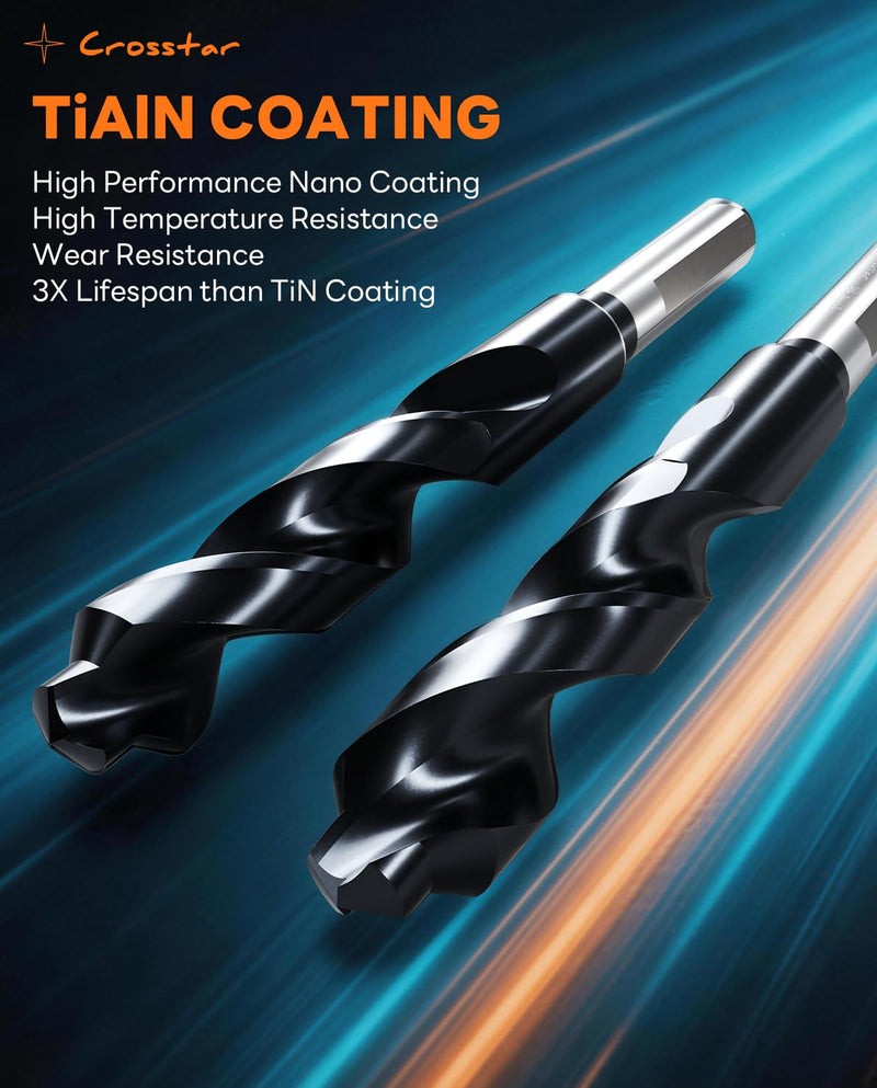 Crosstar 1 Inch Drill Bit for Hardened Metal-Industrial Grade M35 Cobalt HSS & TiAlN Coating, 135°Bullet Point for Stainless Steel Cast Iron Alloy Steel, 1/2" Reduced Shank, 6" Total Length 1Inch