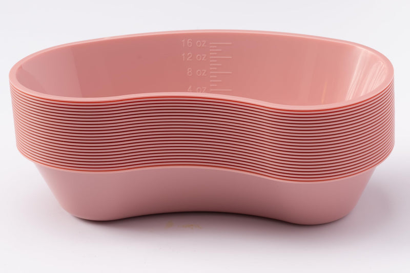 Emesis Basin Kidney Plastic Mauve 16oz - Reusable Plastic Kidney-Shaped, Mauve Color, 16oz Volume, 8-1/2" Primary Length, Disposable, 25/Box