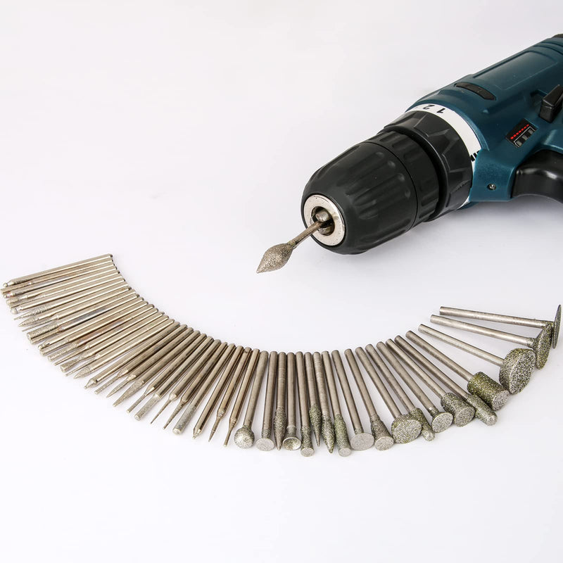 Stone Carving Set Diamond Burr Bits Compatible with Dremel, 50PCS Polishing Kits Rotary Tools Accessories with 1/8’ Shank for Carving, Engraving, Grinding, Stone, Rocks, Jewelry, Glass, Ceramics 50Pcs 1/8'' Shank