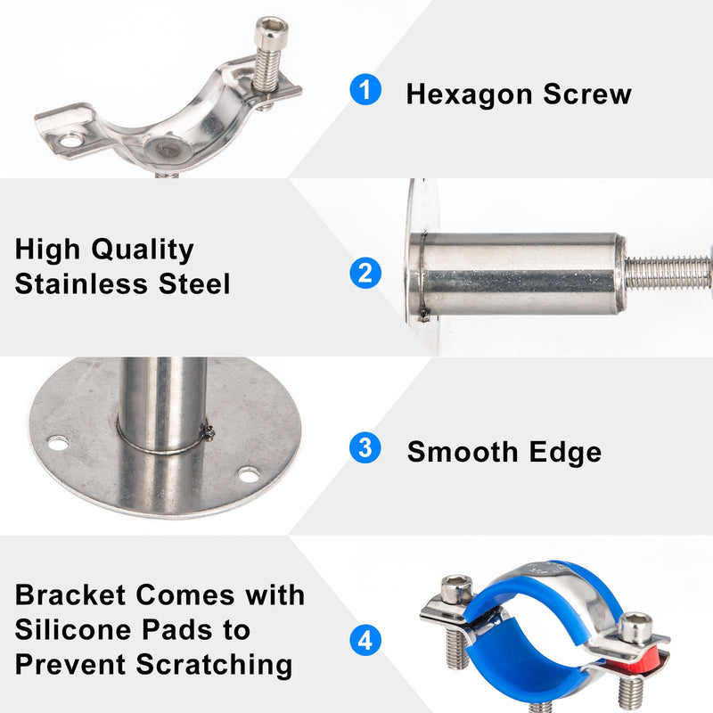 Kodilin 4PCS 304 Stainless Steel Wall Mount Ceiling Mount Pipe Supports,Suitable for OD Pipe 1/2"(19-22mm),Adjustable Height 50-100mm,Adjustable Pipe Strap Clamp with Screws Adjustable Height 50-100mm 4pcs 1/2"(19-22mm)