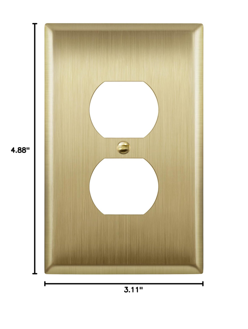 LIDER Duplex Receptacle Metal Wall Plate, Stainless Steel Outlet Cover, Corrosion Resistant, Mid-Size 1-Gang 4.88" x 3.11", 201 Stainless Steel, LMWP-21M-BB, Brushed Brass 1 Gang 1 Pack