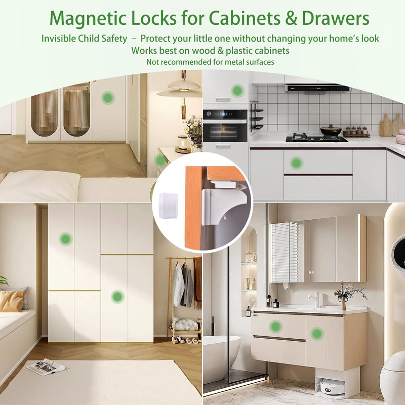 10 Pack Vkania Magnetic Cabinet Locks Baby Proofing - Baby Safety Latches for Drawers and Cabinets - Easy Installation No Drilling 10