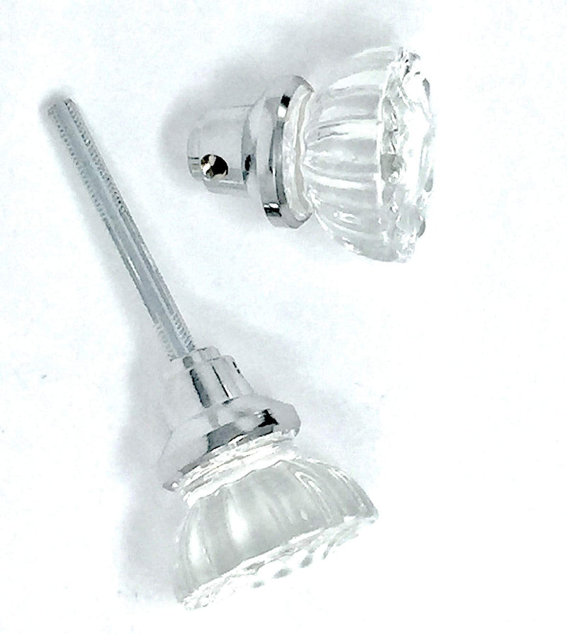 Rousso's Reproductions 2 Knobs (1 Pair) 0019-PC Depression Crystal Glass Knobs and Spindle Polished Chrome