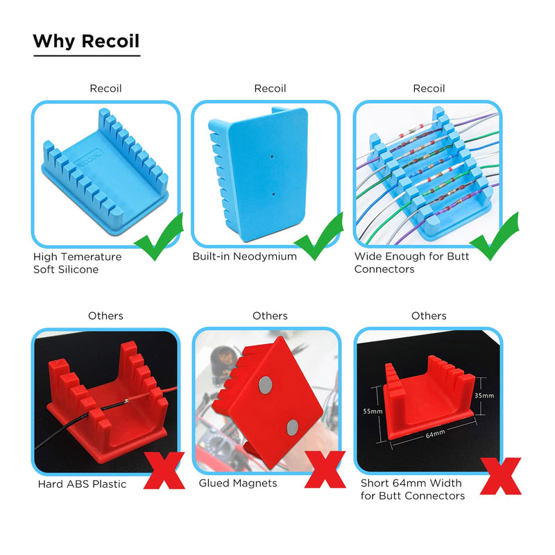 Recoil SWSL 9 Slots Silicone Wire Harness Soldering Holder Wire Leads Clamp Stand with Neo Magnets Base, Holds 30AWG to 12AWG Wires, High Temperature Silicone