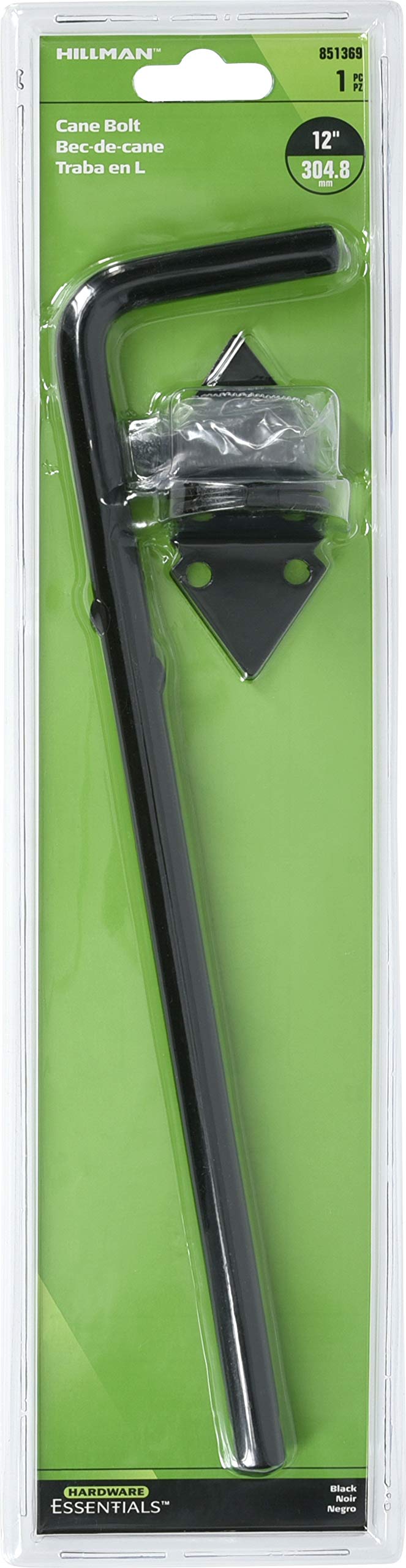 851369 1/2 x 12-Inch Cane Bolt Non Adjustable Throw, Black Finish 1 Count (Pack of 1)
