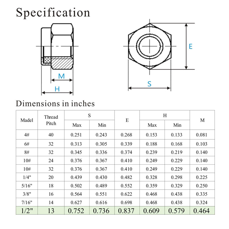 1/2"-13 Lock Nuts,304 Stainless Nylon Insert Locknuts for Bolts, Nylock Nuts 15 Pack 1/2"-13 (15pcs) - NewNest Australia