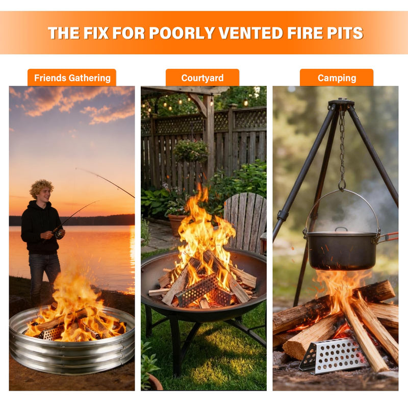 Fire Pit Grate 2-Pack, Stainless Steel Portable Fire Grate for Camping & Backyard, Honeycomb Airflow Design for Less Smoke & Hotter Burn, Nestable Fire Pit Insert