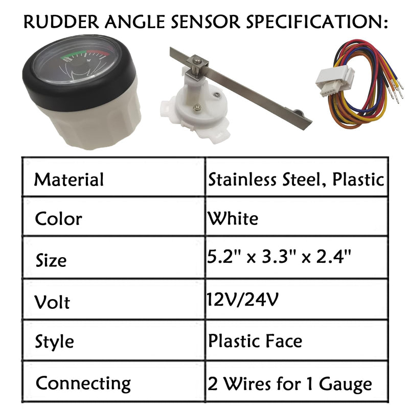 52mm Rubber Angle Indicator 0-190 ohm 9-32V Marine Rudder Angle Meter Yacht Boat Direction Gauge with Mating Angle Sensor