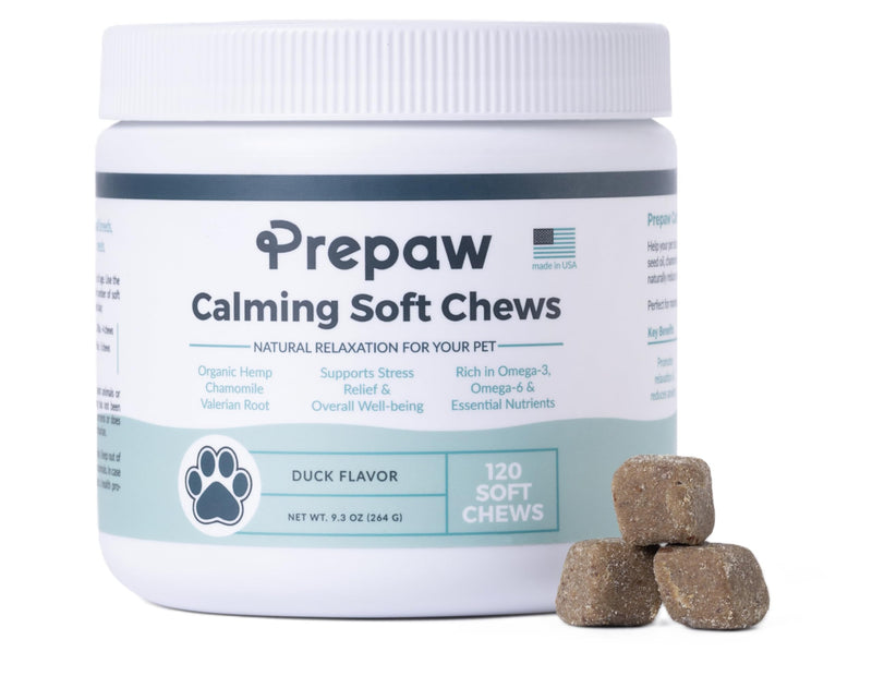 Calming Hemp Soft Chews for Dogs - Natural Calming Treats with Organic Hemp Seed Oil, Chamomile, Valerian Root & Passion Flower - Anxiety & Stress Relief Bites | USA Made, 120 Soft Chews
