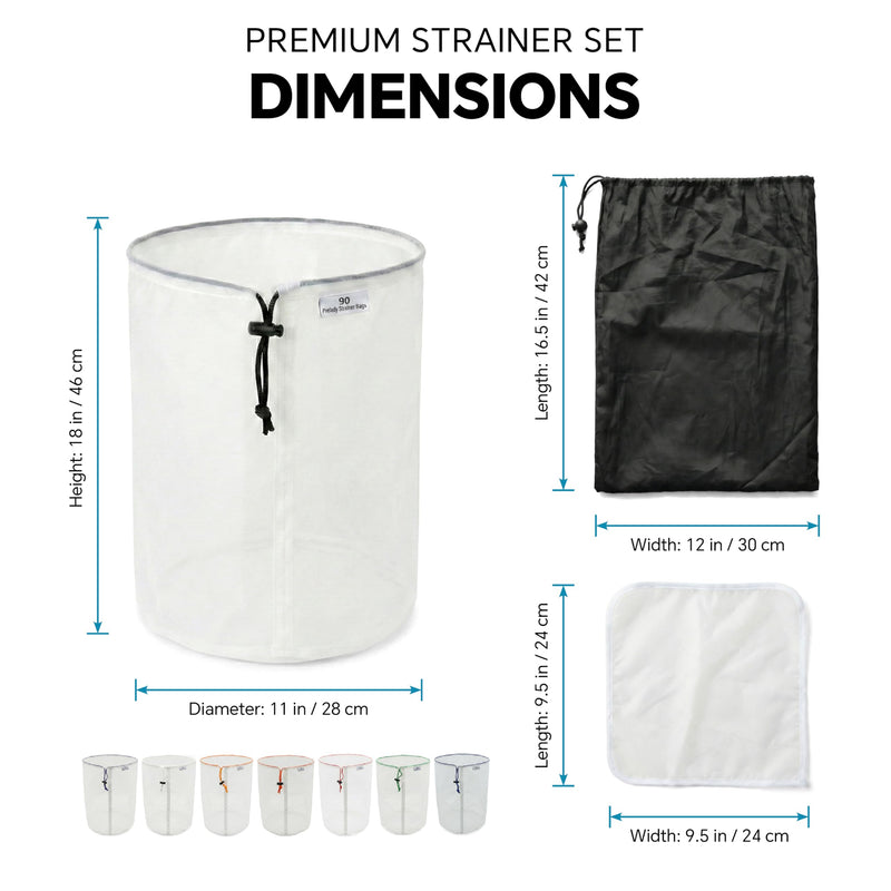 8-Pack 5 Gallon All Mesh Filter Bags set, 25-220μm Food-Grade Nylon Strainer Bags with Pressing Screen & Storage Bag, Reusable Waterproof for Brewing Hydroponics Coffee Honey Gardening