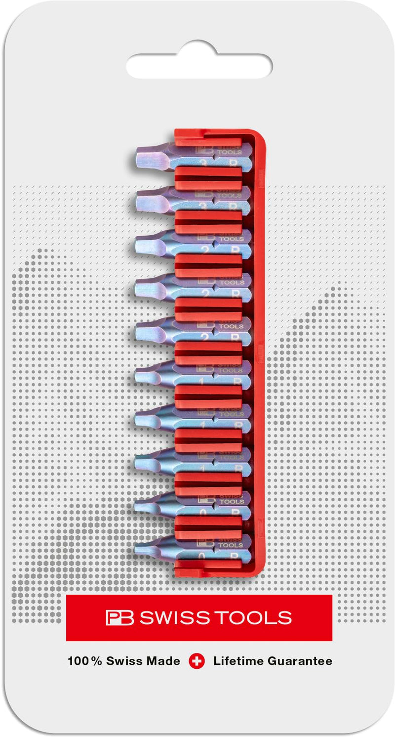 PB Swiss Tools Robertson Bit Block PB C6.708 CN | 100% Swiss Made | 10-Piece Bit Set with 10 Square C6 1/4" PrecisionBits, Size 0-3
