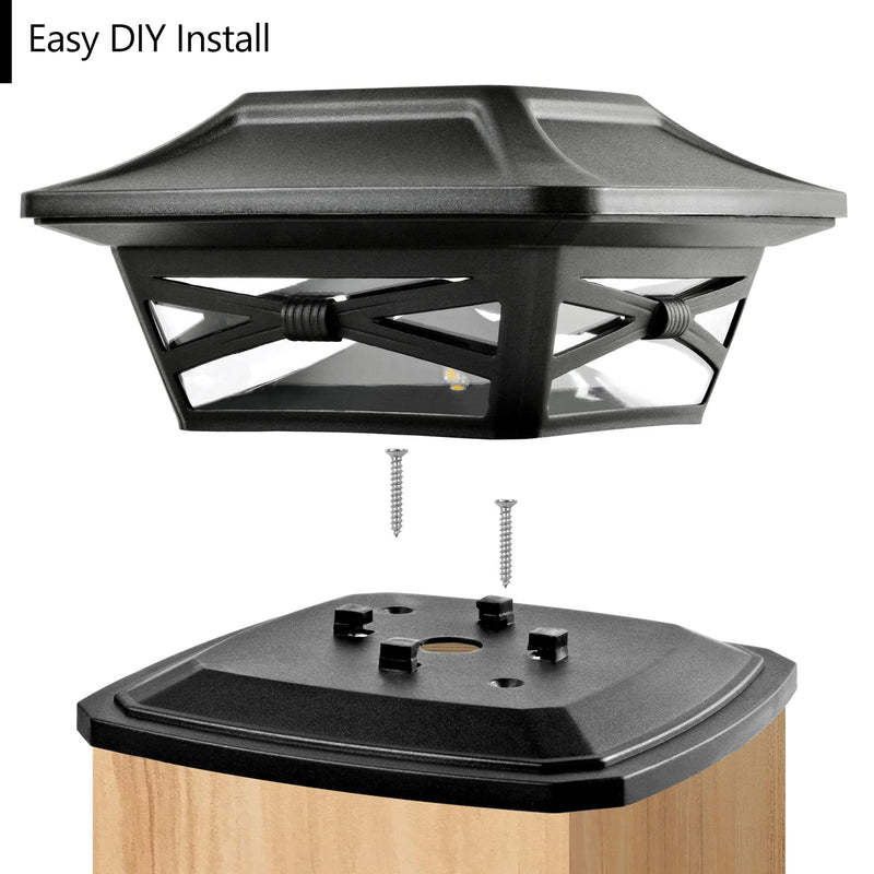Davinci Lighting Flexfit Solar Outdoor Post Cap Lights - Includes Bases for 4x4 5x5 6x6 Wooden Posts - Bright LED Light - Slate Black (8 Pack) 8 Pack