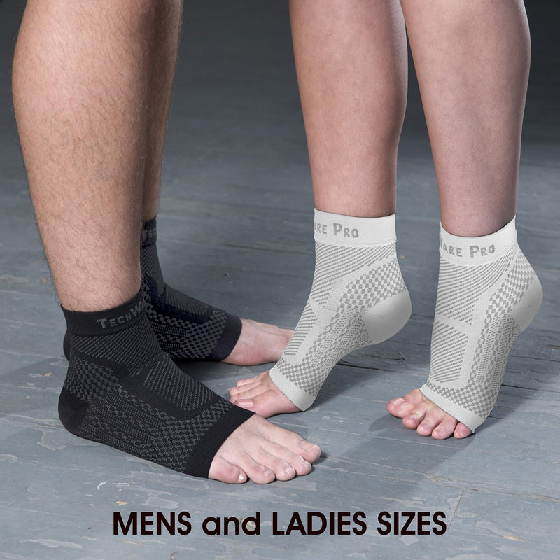 TechWare Pro Ankle Brace Compression Sleeve - Relieves Achilles Tendonitis, Joint Pain. Plantar Fasciitis Sock with Foot Arch Support Reduces Swelling & Heel Spur Pain. Injury Recovery for Sports Black/Black L / XL (see size chart)