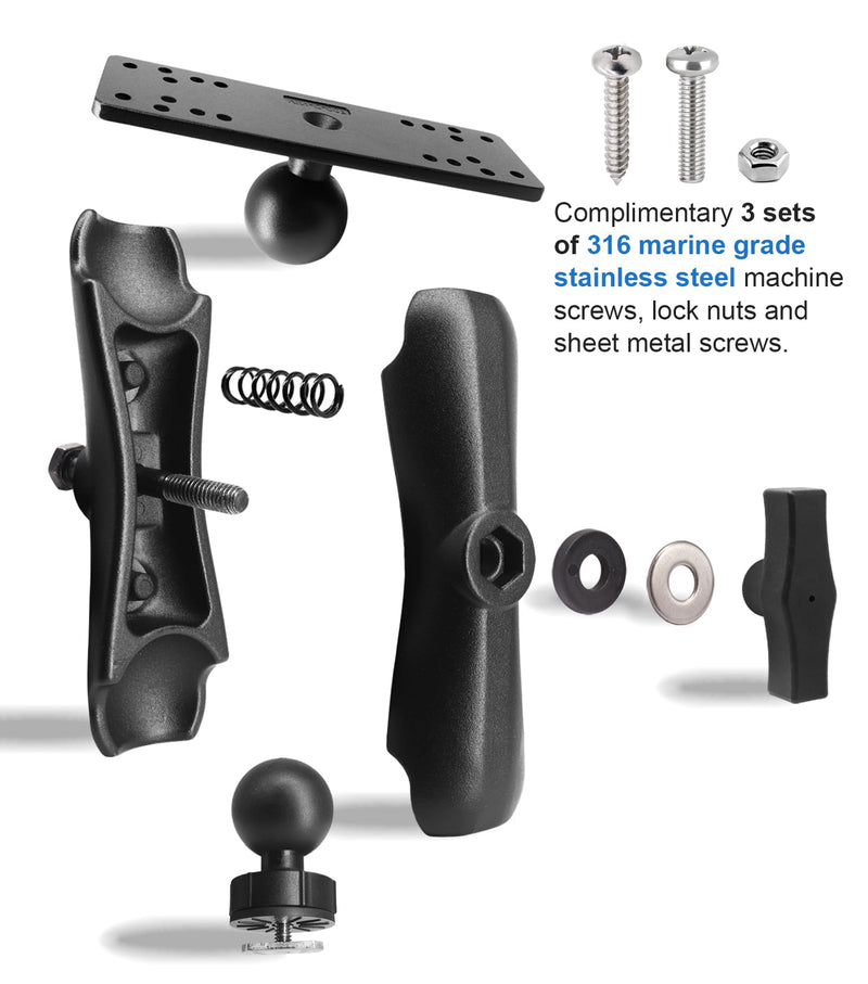 Aluminum Fish Finder Mount with T-Bolt Track Ball, Depth Finder Mount with 1.5"/C Size Ball for Boat/Kayak Track, Marine Electronic Stand, Compatible with Garmin, Lowrance, Humminbird and More