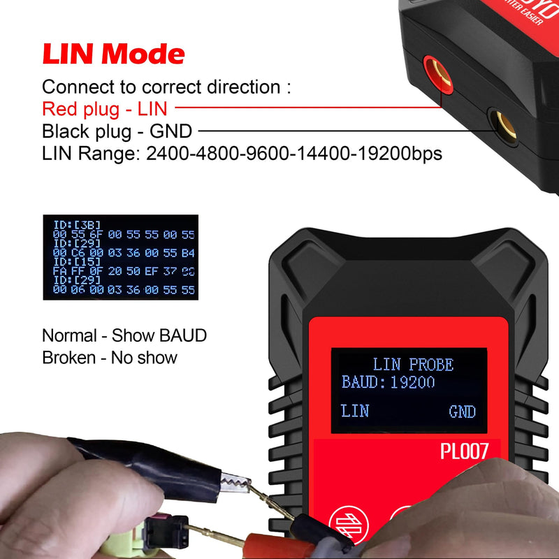 CAN LIN PWM Tester, WOYO PL007 CAN Bus Analyzer for Automotive Diagnostic Tool, Auto-Recognize CAN-H & CAN-L, CAN Range 50-1000kbps, PWM Signal Detector on Bench, LIN Bus Baud Range 2400-19200bps