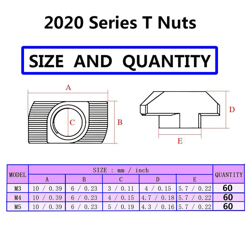2020 Series T Nuts,105pcs M3 Sliding T Slot Nut Hammer Head Fastener Nut Nickel Plated Carbon Steel, M3 Half Round Roll in T-Nut for 2020 Series Aluminum Extrusion Profile