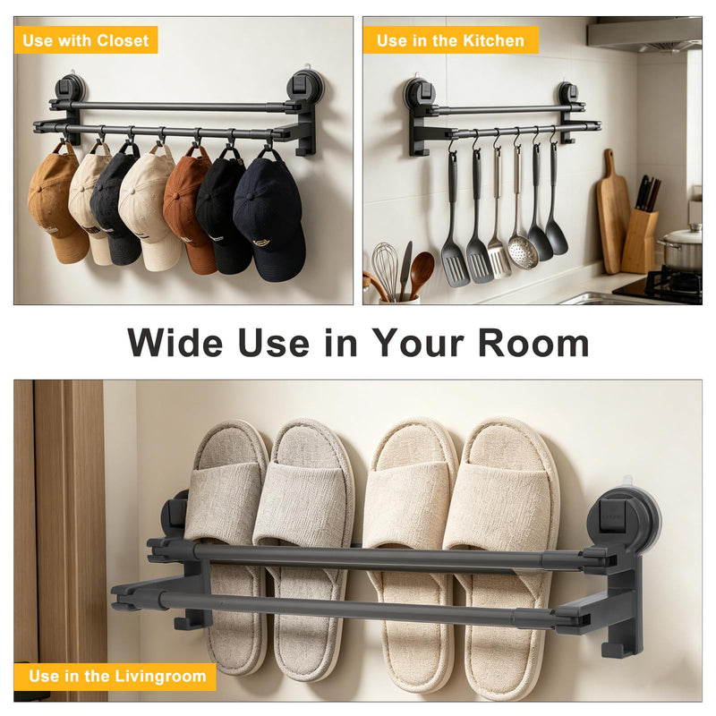 Adjustable Suction Cup Towel Bar for Bathroom Wall, 20.47 to 35.43 Inch Towel Racks for Bathroom, No Drill, Removable Bath Towel Holder for Shower, Gray