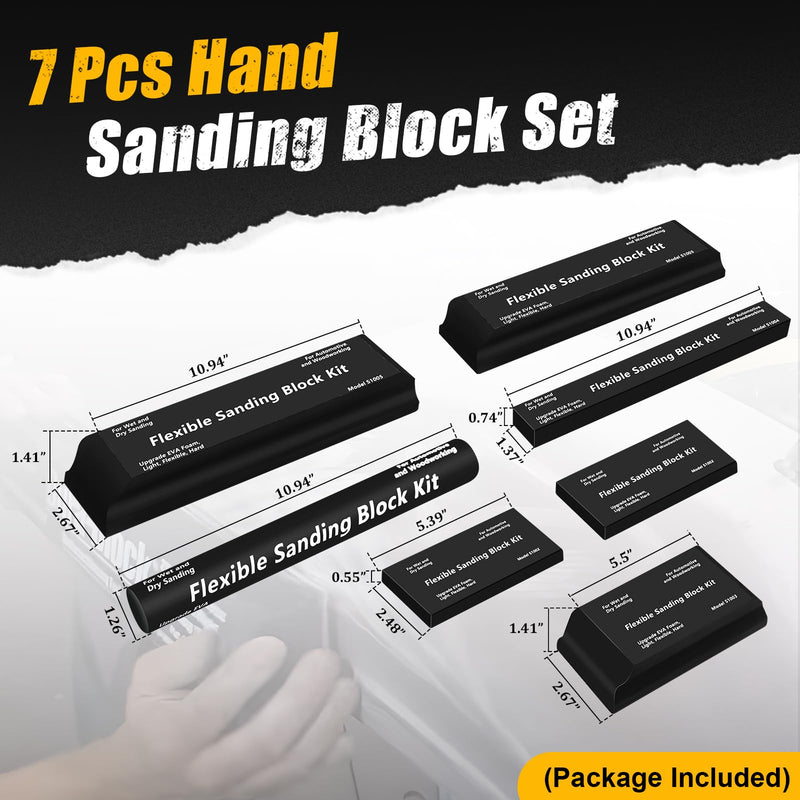 Sanding Block Kit 7 Piece - Flexible EVA Foam Wet or Dry Autobody Hand Sanding Blocks Kit for Automotive Car Wood Bodywork
