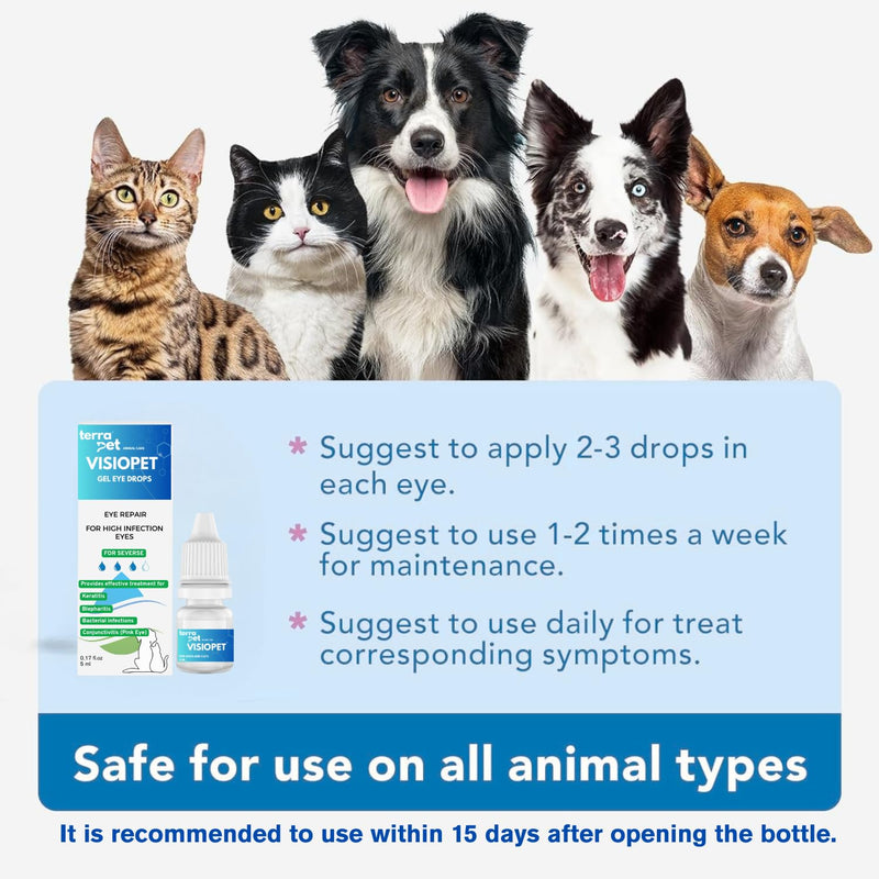 Visiopet Pet Eye Drops - Eye Drops for Dogs and Cats Vet-Recommended Dog Eye Infection Treatment to Soothe Infection Allergy,Relieve Dry Eyes Pink Eyes, Pet Tear Stain Cleaner 1/8 oz /5 ml