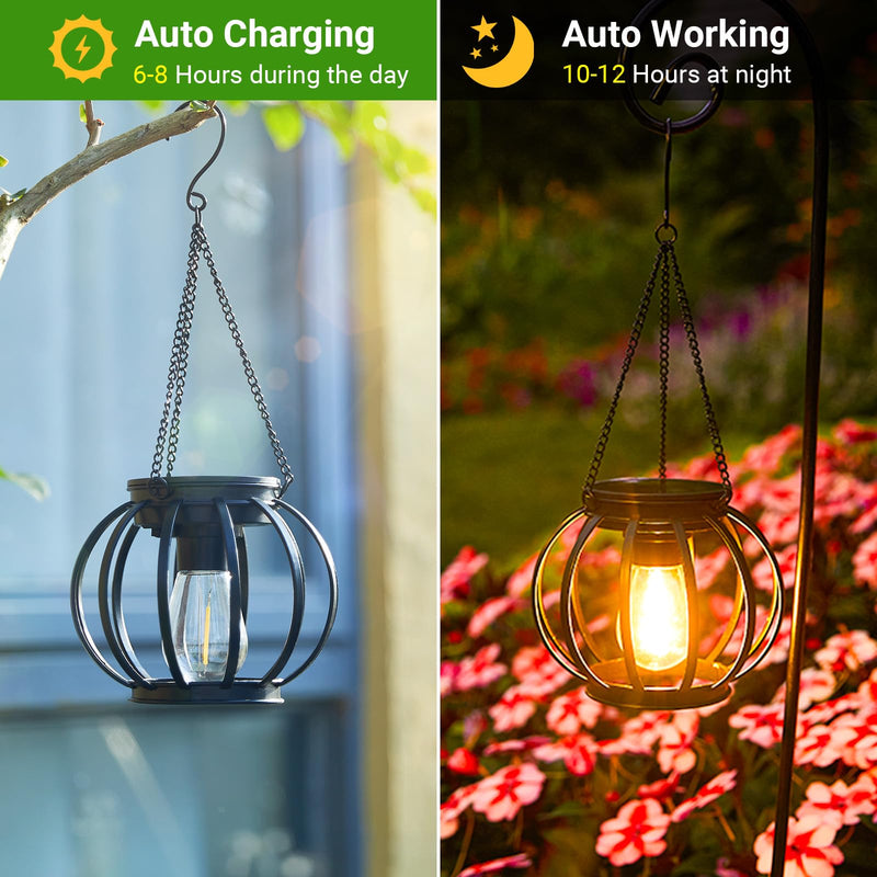 KOOPER Solar Lanterns Outdoor Lights, Upgraded Metal Solar Lantern Lights, Brighter Hanging Solar Lights Outdoor Waterproof, Auto On/Off Outdoor Solar Lights for Yard Garden Patio Pathway Decor 2 Pack