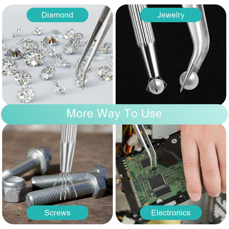 Bewudy 3Pcs Piercing Ball Grabber Tool Set, Diamond Tweezers Jewelers Holder Pick up Tool, Precision Stainless Steel Jewelry Locking Tweezers For Tiny Objects IC Chip Electronic Components