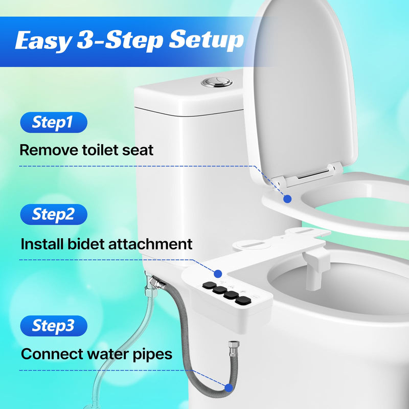 Bidet Attachment for Toilet,0.23 Inch Ultra-Thin Non-Electric Bidet,Knob Control for Water Flow On/Off, Adjustable Water Pressure,Foldable Dual Self-Cleaning Nozzles (Only Cold Water) Square-2