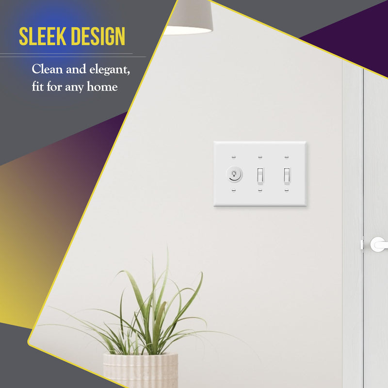ENERLITES Triple Light Switch Wall Plate, Gloss Finish, Standard Size 3-Gang 4.50" x 6.38", Unbreakable Polycarbonate Thermoplastic, 8813-W, White With Screw - NewNest Australia
