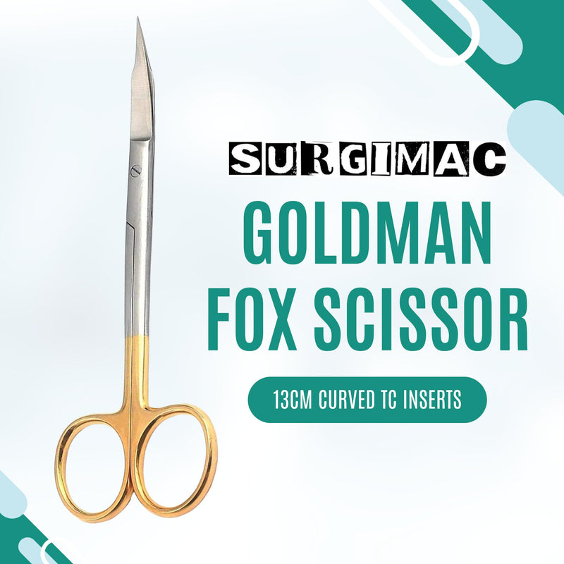 Goldman Fox Scissor with Tungsten Carbide Tips Curved Tip Scissor Medical Scissors Surgical Scissors Precision Scissors Sharp Metal Scissors Surgical Dental Instruments Dental Supplies – 13cm 5" Tungsten Carbide (Curved)