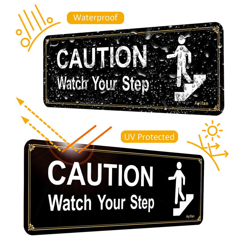 4 Pack Caution Watch Your Step Sign for floor, Acrylic with Symbols Self-adhesive for Home and Business Restaurants Offices 9"x3" Black Gold Easy to Mount Outdoor or Indoor Use Black Caution Watch Your Step black+white+gold
