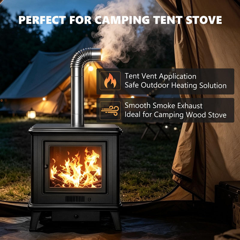 2.36" Camping Stove Chimney Pipe Kit, 6Pcs Tent Stove Exhaust 4 Pipes + 45°&90°
