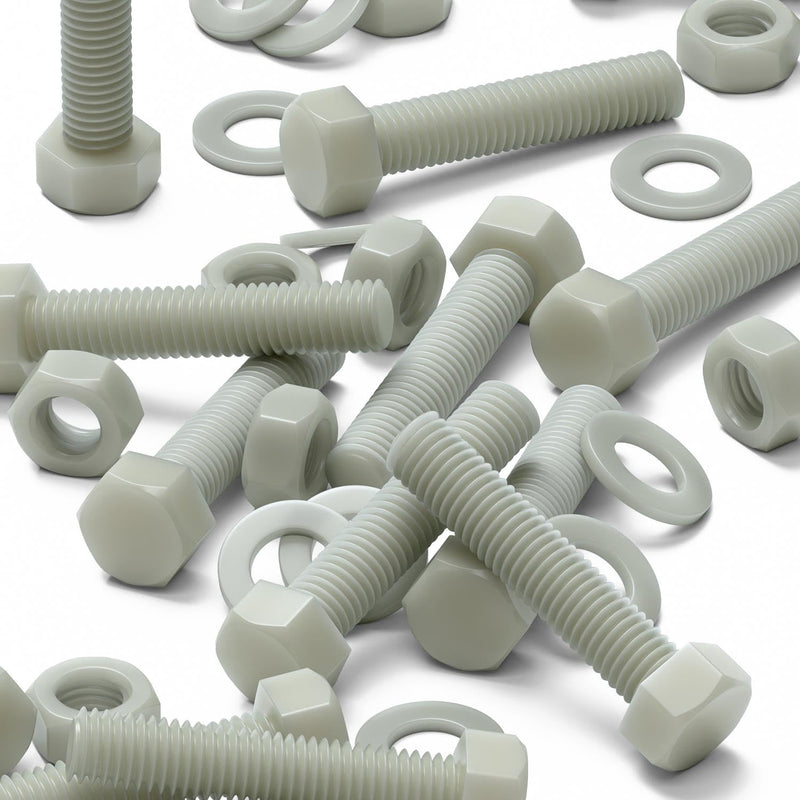 10 x Glass Filled Reinforced Nylon Hex Head M10 x 50 mm, Plastic Nuts, Bolts & Washers (25/64 x 1 31/32 in)