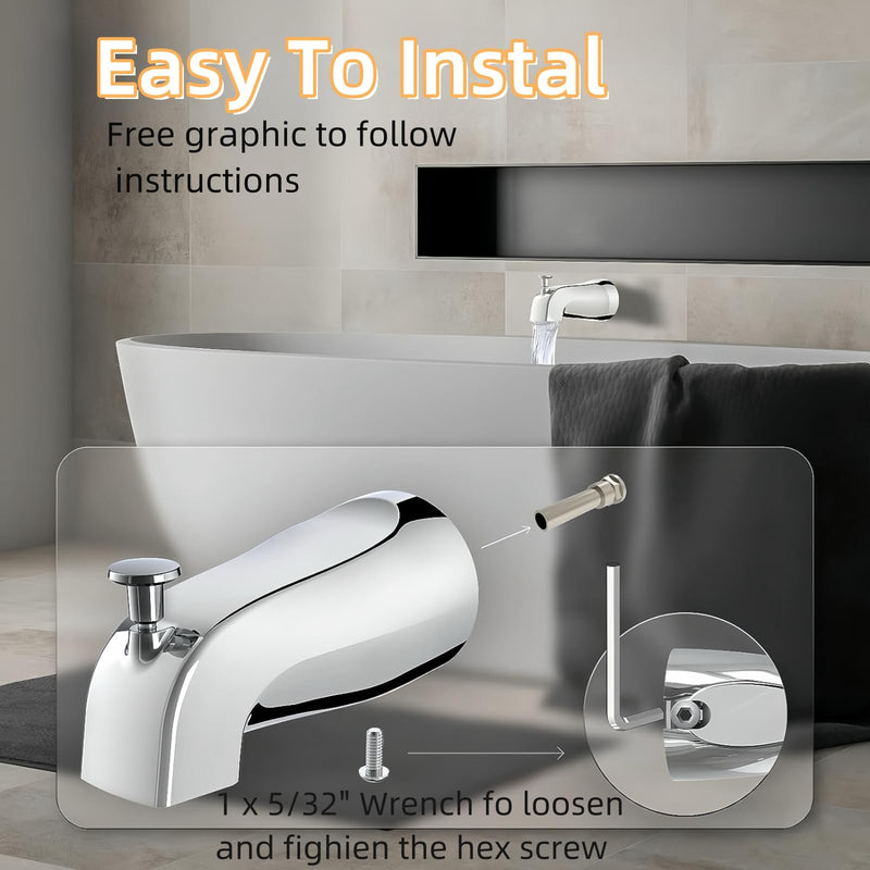 Bathtub Faucet Easy to Install Tub Spout with Diverter,American Standard Tub Faucet Replacement Fits 1/2" Copper Water Tube(5/8" Diameter) with Hex Wrench Chrome Finish
