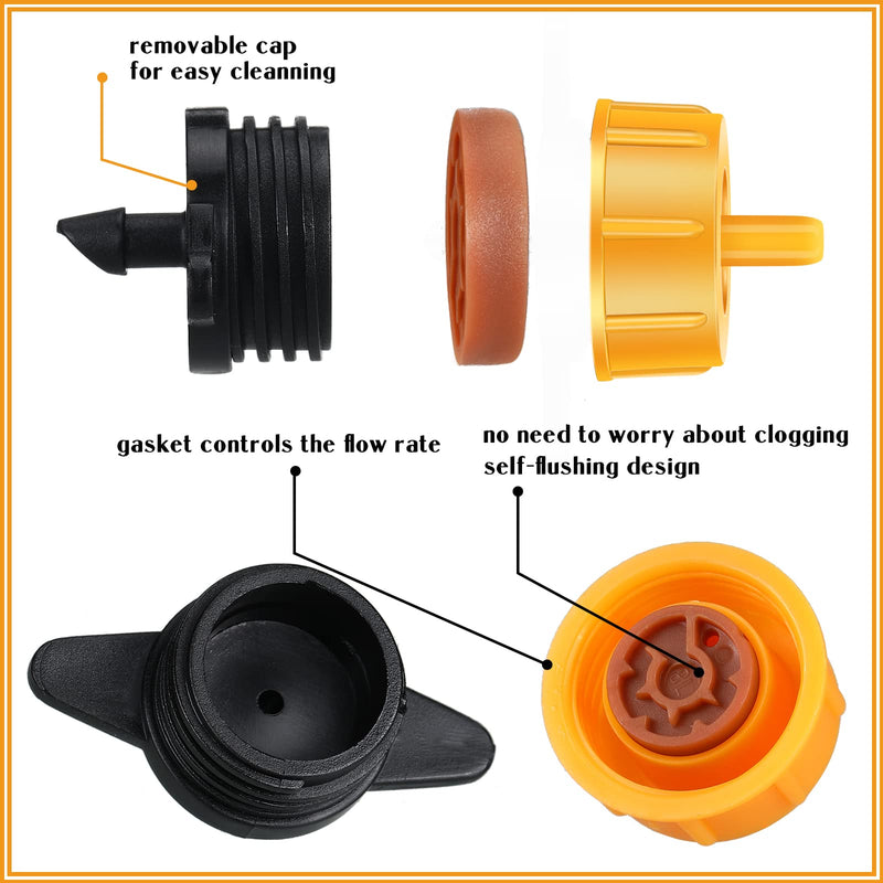 50 Pcs Drip Irrigation Emitters 1/4 Inch 2 GPH Water Tubing Irrigation Tubing Pressure Compensating Dripper Emitters System Drip Tip Constant Flow Heads Parts for Garden Watering Dripper