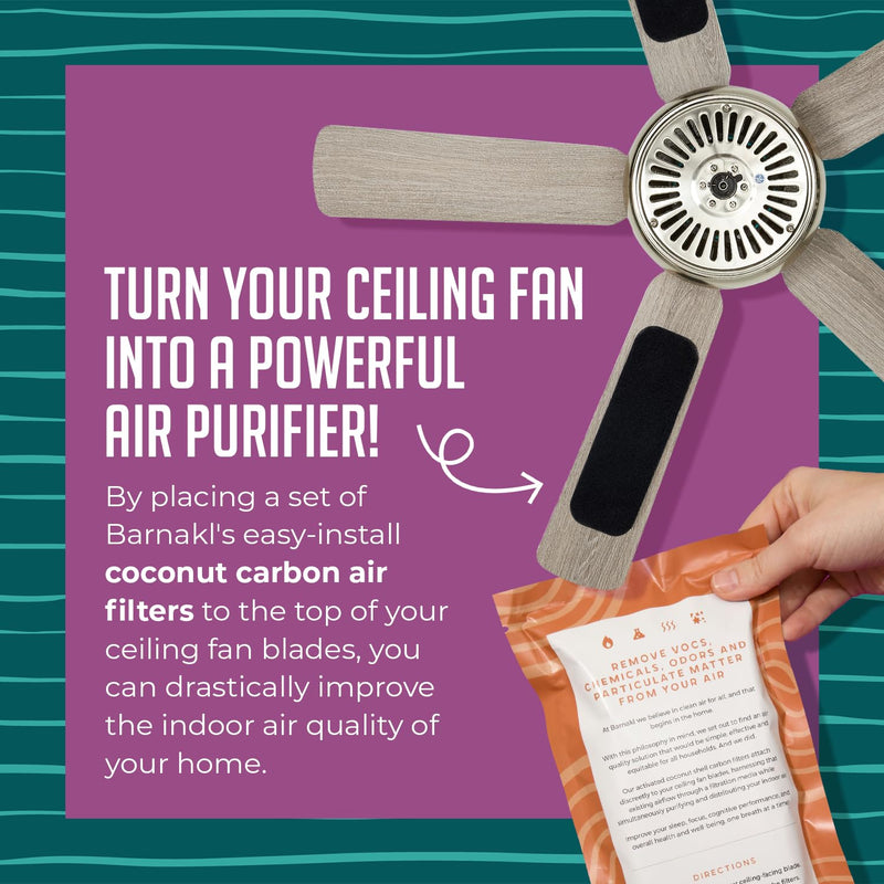 Ceiling Fan Filters | Unscented Activated Coconut Shell Carbon Filter | Easy-Stick Ceiling Fan Air Filters | Universal Ceiling Fan Blade Filters for Common Household Contaminants, (5-Count)