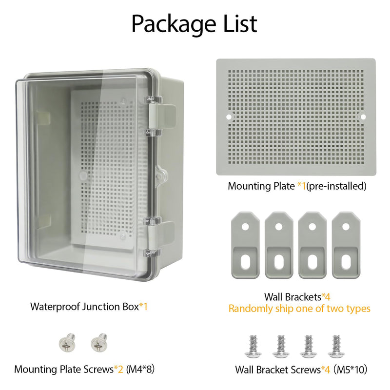 ABS Plastic Dustproof Waterproof IP65 Junction Box Hinged Shell Universal Electrical Project Enclosure Gray, with PC Transparent Clear Cover 8.7 x 6.7 x 4.3inch(220 x170 x110mm) 8.7" x 6.7" x 4.3"