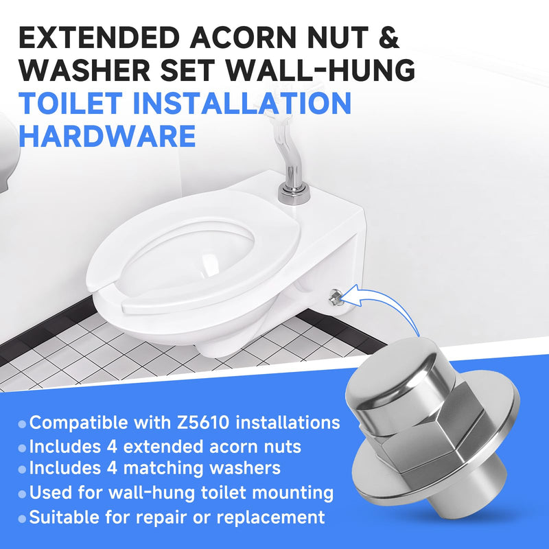 (4-Pack) ZZ5610NUTEXTKIT Extended Acorn Nut and Washer Set, Compatible with Zurn Z5610 Wall-Hung Toilet Installation