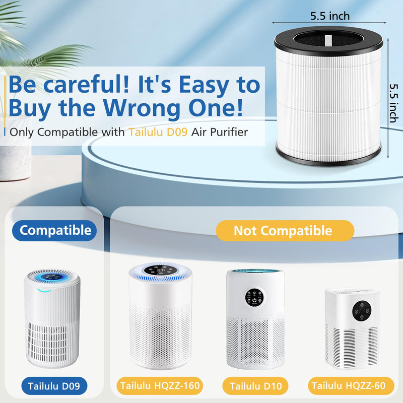 JORAIR D09 Replacement Filter for Tailulu Air Purifier Cleaner D09, 2 Pack