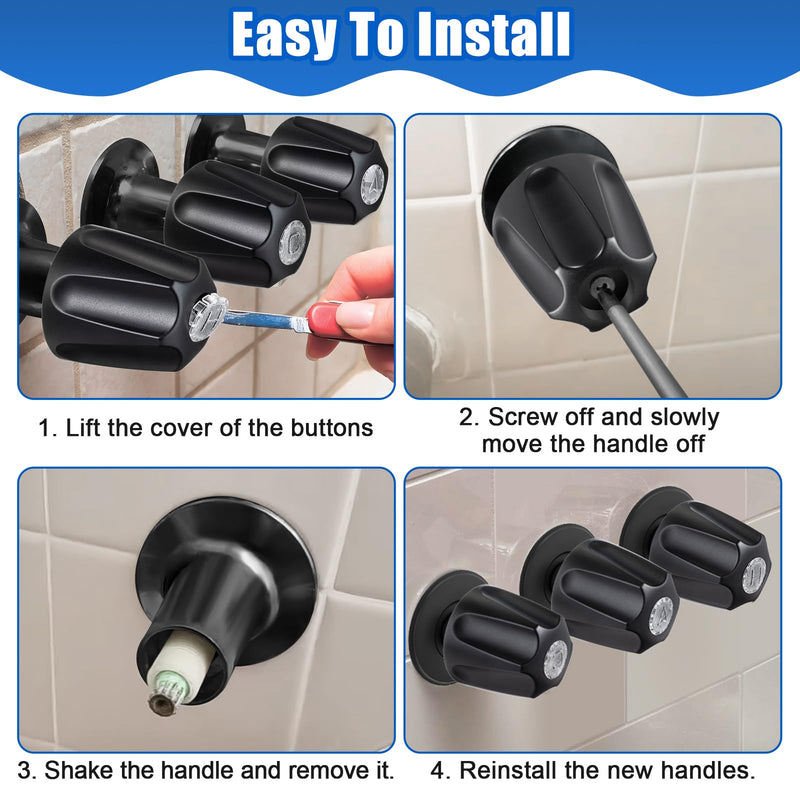 Dreyoo 3 Piece Shower Knob Replacement Compatible with Price/Pfister Verve Tub Shower, Bathtub Faucet Handle Remodel Trim Kit Include 1 Hot 1 Cold 1 Diverter and 3 Screws(Matte Black) Matte Black