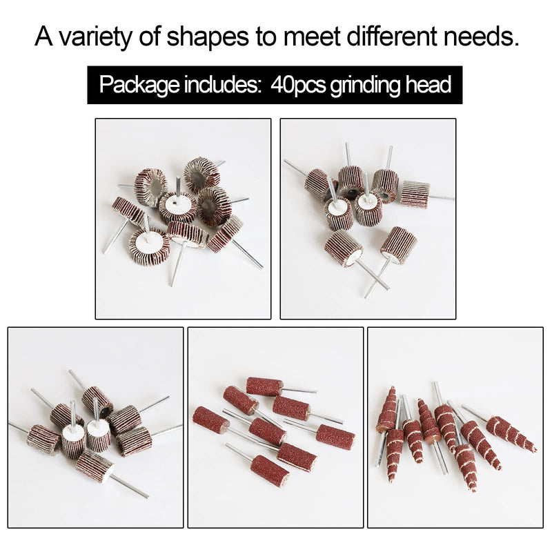 40 PCS Abrasive Flap Wheel Sander,80 Grit 3mm Shank Diameter Cone Shape Abrasive Sandpaper Flap Sanding Wheel Grinding Head for Rotary Tool