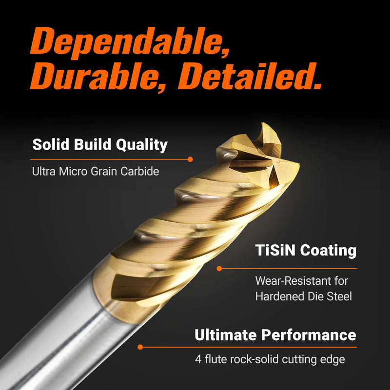 ACCUCUT A4KES 3mm Carbide Square End Mill- 4 Flute Milling Bit for Steel, Die or Hardened Steel, Cast Iron, Copper, Alloys & Materials 50 < HRC < 60 - TiSiN Coating CNC Router Bit, 35 Degree Helix 3