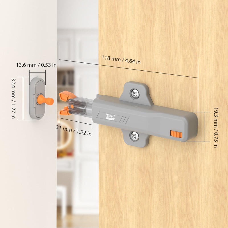 Cabinet Push Latch, Jiayi 2 Pack Heavy Duty Non-Magnetic RV Hidden Door Latch, Cabinet Press Out Catch for Door, Push and Release RV Drawer Closure, Touch Latch for Kitchen Cabinet Door Gray
