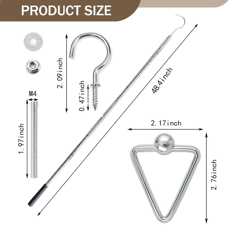 Complete Ladder Pull Down System Kit, Attic Pull System Hook Set Replacement for Cord Ropes with 48.4 Inch Extension Pole and Copper Storage Hook Handle Parts Tool