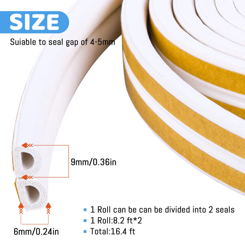CloudBuyer 16.5 Ft Weather Stripping for Door,Insulation Weatherproof Doors and Windows Soundproofing Seal Strip,Collision Avoidance Rubber Self-Adhesive Weatherstrip(White) White 16.5Ft