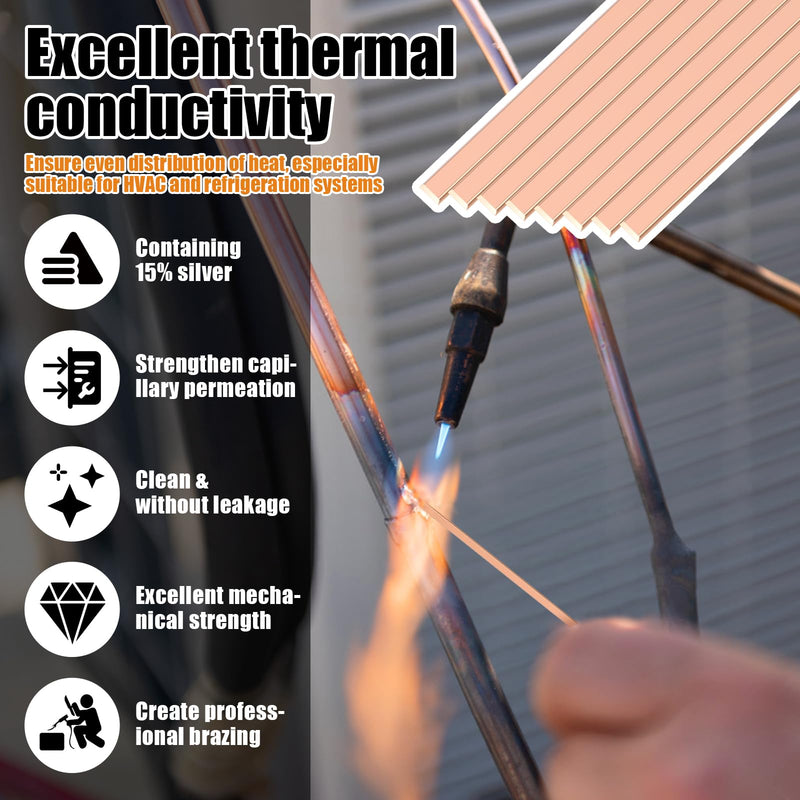 50 Sticks 15% Silver Brazing Rods AWS BCuP-5 15% Silver Solder Phos Copper Brazing Alloys Flat Welding Rods 0.050"x1/8"x10" for HVAC Refrigeration Air Conditioning Cold Storage Equipment (50 Pcs) 50 PCS - Flat Brazing Rods