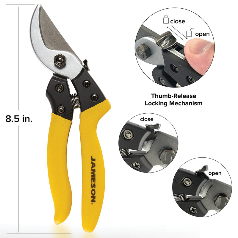 Jameson Bypass Pruning Shears – 3/4″ Cutting Capacity, Ultra-Sharp Non-Stick Blades, Durable Cast Aluminum Frame, and Ergonomic Cushion-Grip