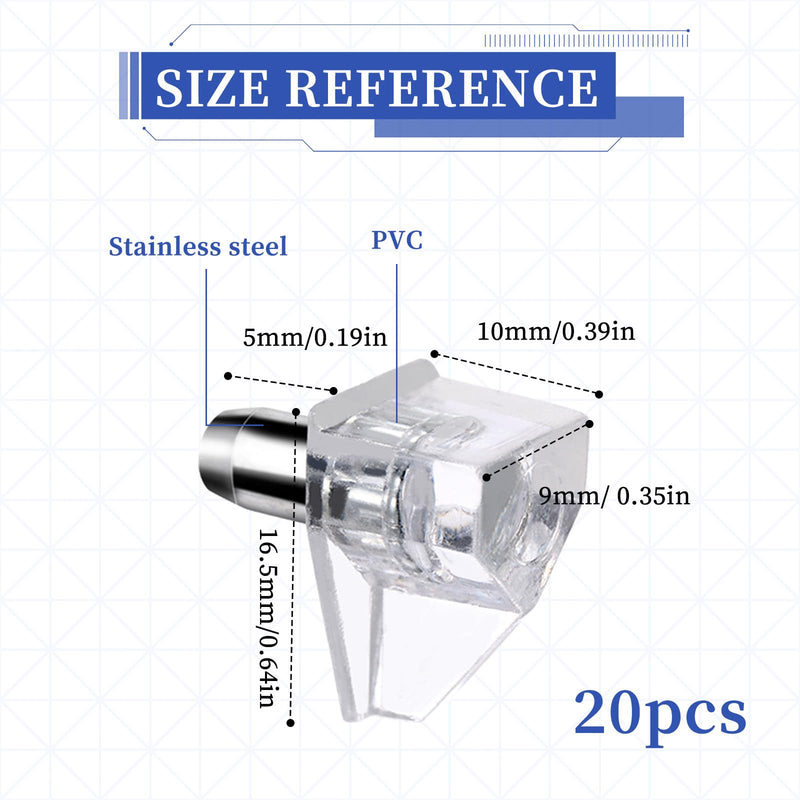 20pcs 3/16 Inch Shelf Support Pegs,Clear Plastic 5mm Shelf Pins,Shelf Support Pins for Wood Shelving,Kitchen,Furniture Shelf Bracket Nail 20Pcs
